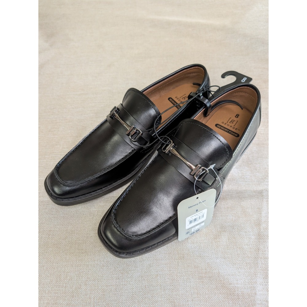 George Jackey Loafer Mens Size 8 Black NWT Memory Foam Bit Detail Dress Shoes